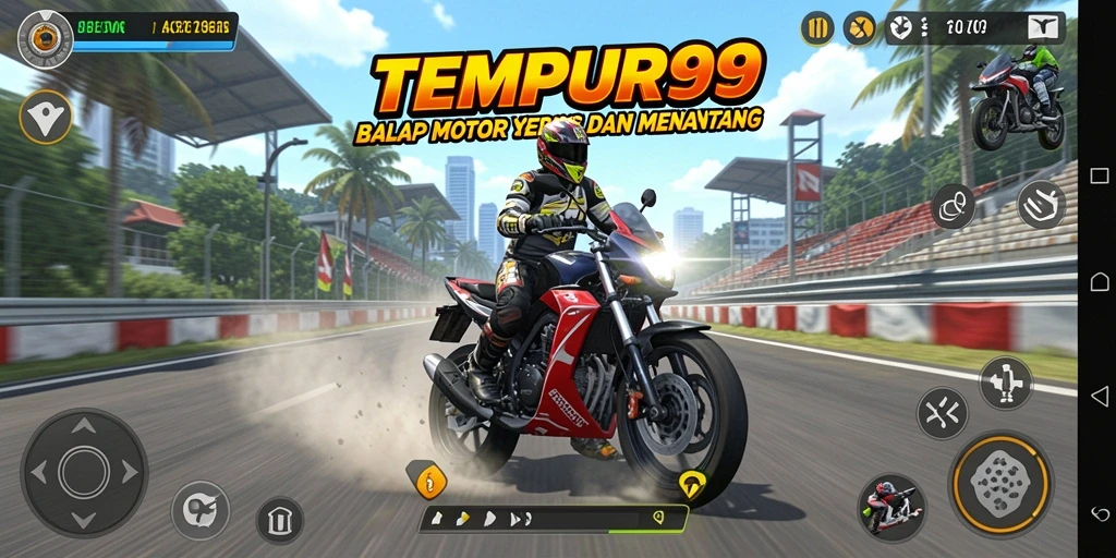 Gameplay mendebarkan TEMPUR99 saat balapan motor.